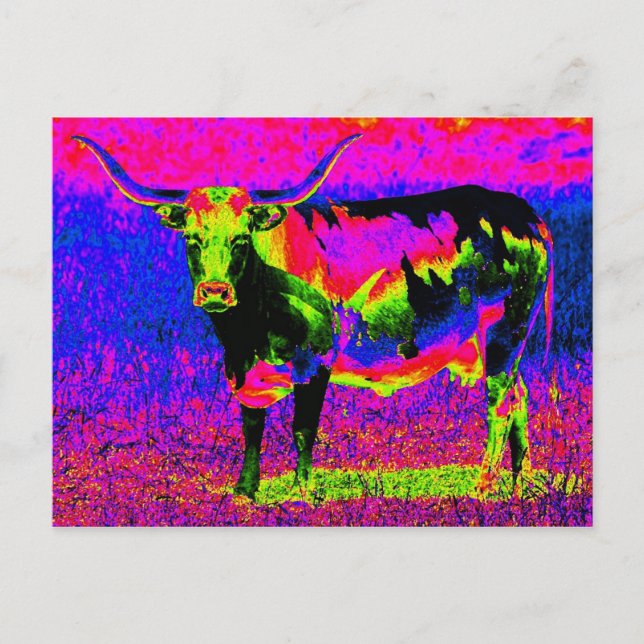 Psychedelic Texas Longhorn Cow Postkarte (Vorderseite)