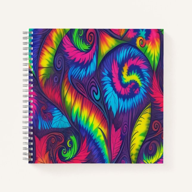Psychedelic Tie Dye Rainbow Leaves Vibrant Spiral  Notizbuch (Vorderseite)