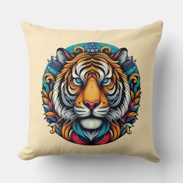 Psychedelic Tiger Majestät Kissen (Vorderseite)