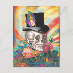 Psychedelic Top Hat Skull Postcard Postkarte