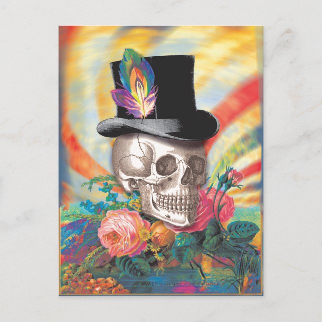 Psychedelic Top Hat Skull Postcard Postkarte (Vorderseite)