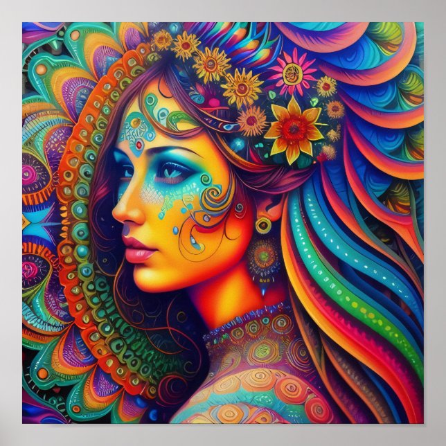 Psychedelic Traveler Women Art Poster (Vorne)
