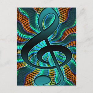 Psychedelic Treble Clef / G Clef Music Symbol Postkarte