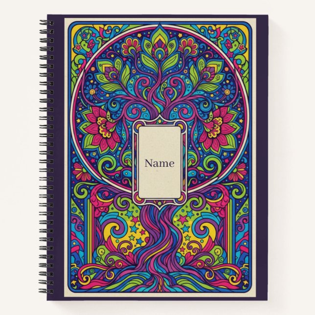 Psychedelic Tree of Life Neon Mandala Journal Notizbuch (Vorderseite)