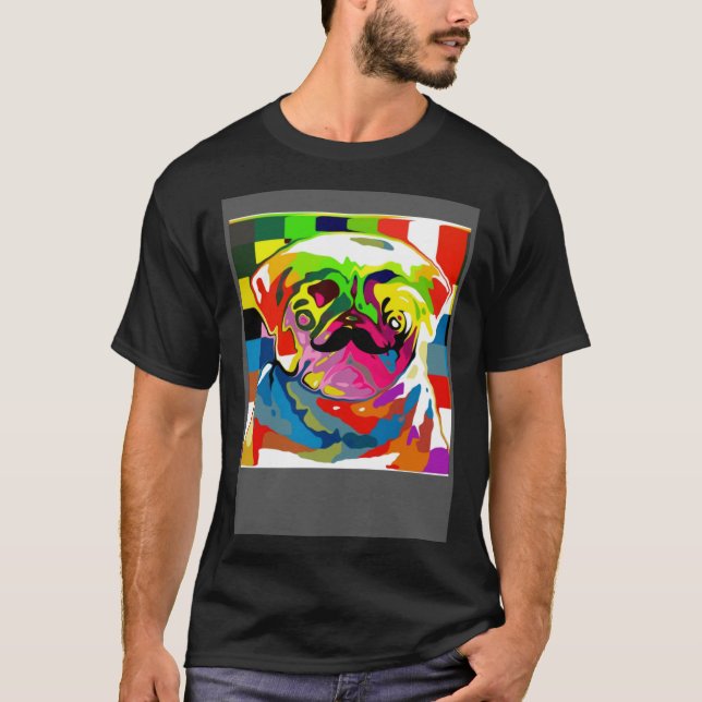Psychedelic Trippy Moustache Pug T-Shirt (Vorderseite)