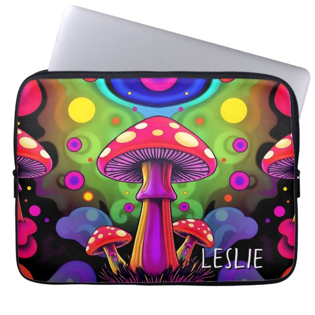 Psychedelic Vibrant Colorful Retro Mushrooms Laptopschutzhülle (Vorderseite)