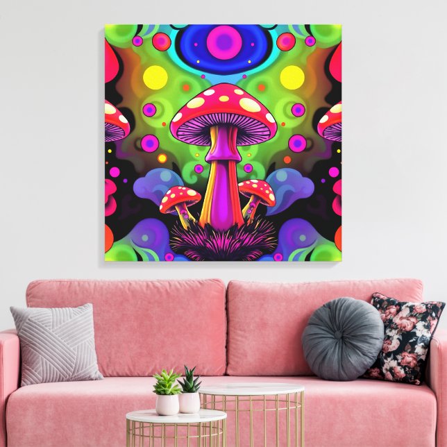 Psychedelic Vibrant Colorful Retro Mushrooms Leinwanddruck (Insitu (Wohnzimmer))