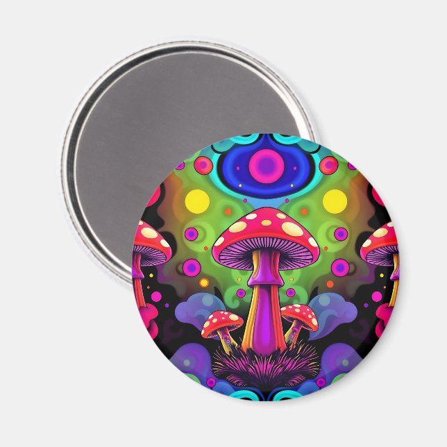 Psychedelic Vibrant Colorful Retro Mushrooms Magnet (Vorderseite/Rückseite)
