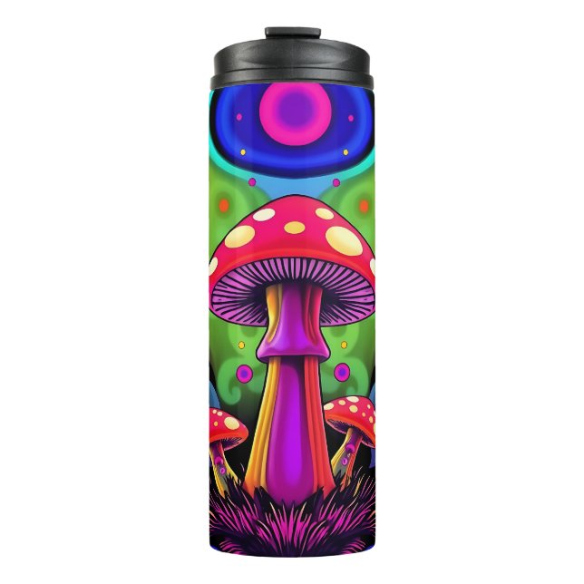 Psychedelic Vibrant Colorful Retro Mushrooms Thermosbecher (Vorderseite)