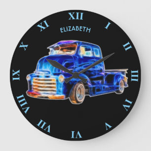 Psychedelic Vintage Glowing Pickup Truck Car Große Wanduhr