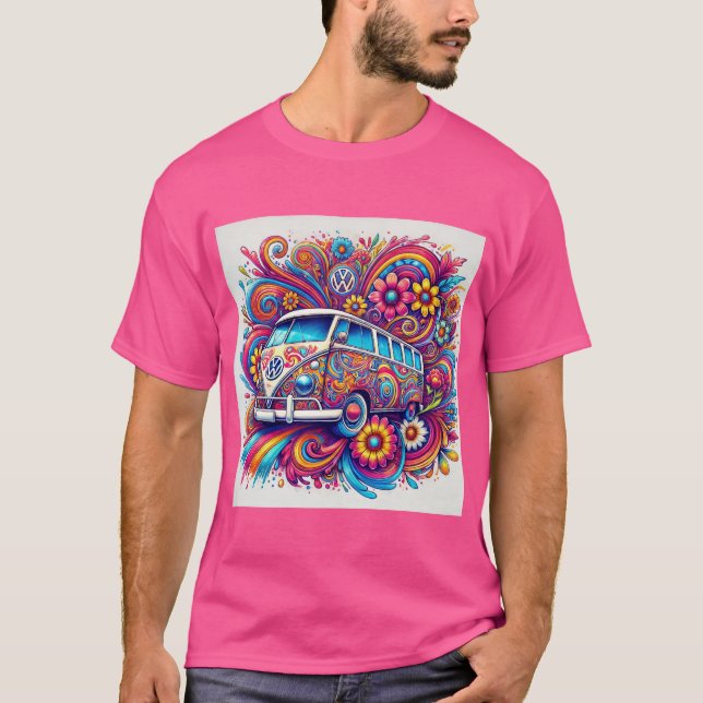 Psychedelic VW Bus Road T-Shirt (Vorderseite)
