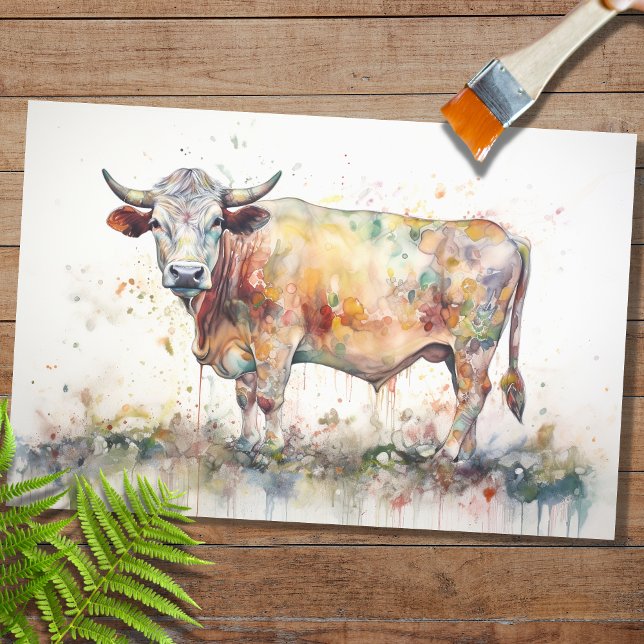 Psychedelic Watercolor Cow 1 Decoupage Paper Seidenpapier (Von Creator hochgeladen)