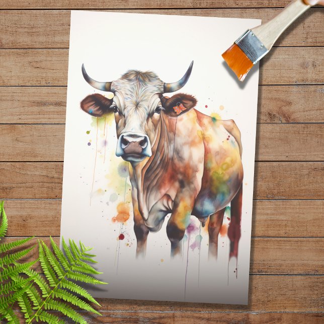 Psychedelic Watercolor Cow 3 Decoupage Paper Seidenpapier (Von Creator hochgeladen)