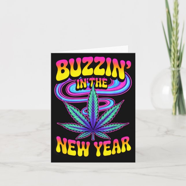 Psychedelic Weed Buzzing In New Year 2026 Funny  Karte (Vorderseite)