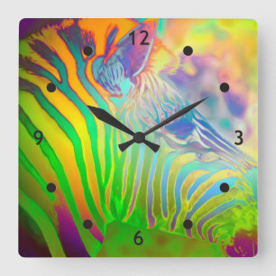 Psychedelic Wild Life Zebra Quadratische Wanduhr