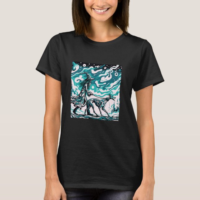 Psychedelic Wizard Walking Whippet Lurcher Greyhou T-Shirt (Vorderseite)