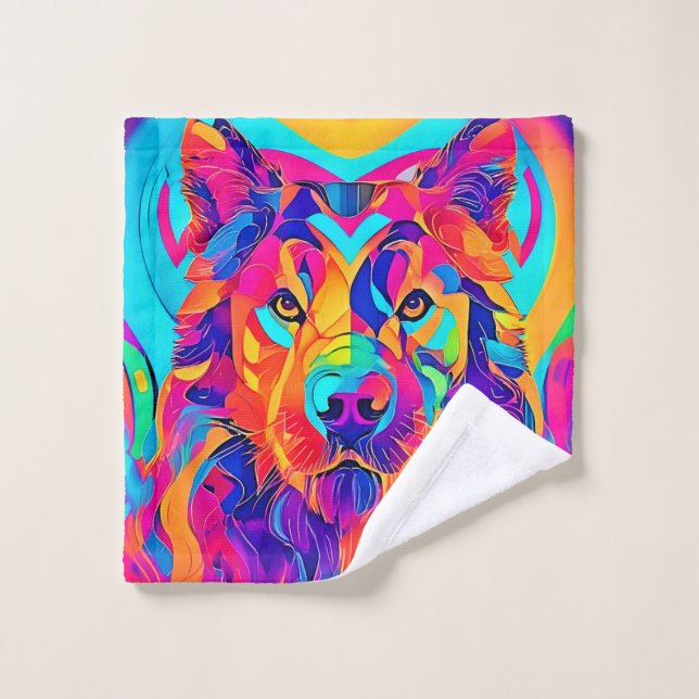 Psychedelic Wolf Majestät Badhandtuch Set (Waschlappen)