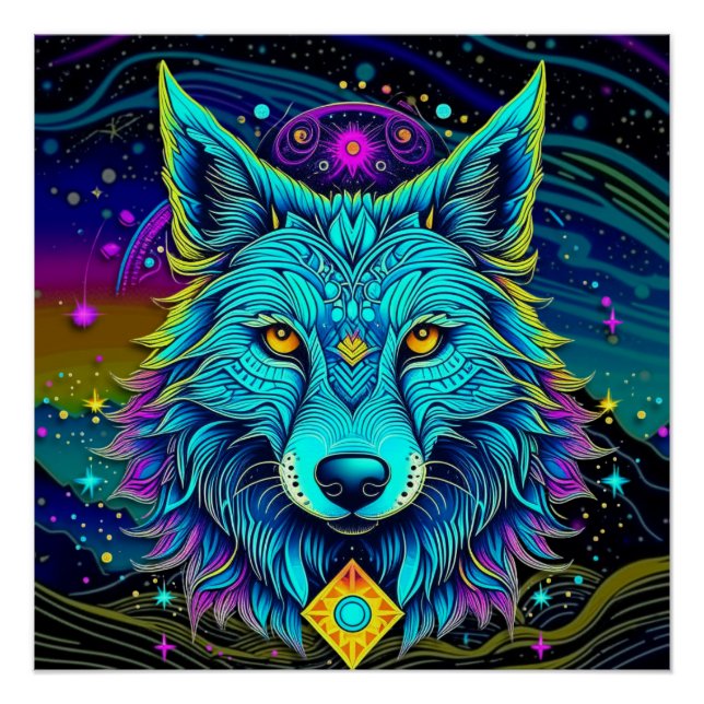 Psychedelic Wolf Poster (Vorderseite)