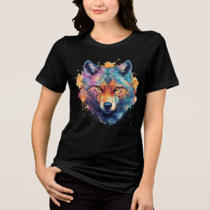 Psychedelic Wolf – Rainbow Spirit Animal Art Tri-Blend Shirt
