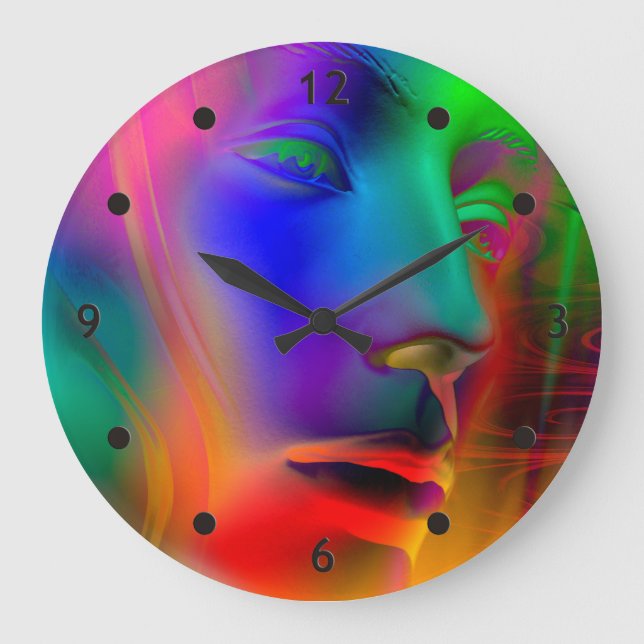 Psychedelic Woman Face Große Wanduhr (Vorderseite)