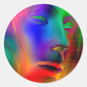 Psychedelic Woman Face Runder Aufkleber