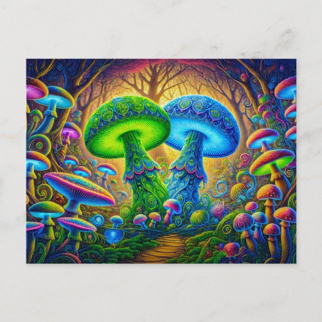 Psychedelic Wonderland Mystical Mushroom Fantasy Postkarte (Vorderseite)