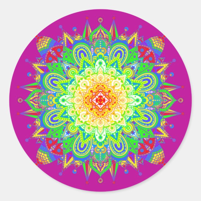 Psychedelic Zen Mandala Abstrakt Art Runder Aufkleber (Vorderseite)