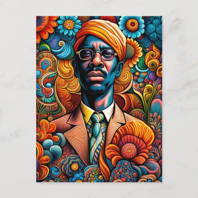 Psychedelica Abstrakter Afroamerikanischer Mann Postkarte (Vorderseite)