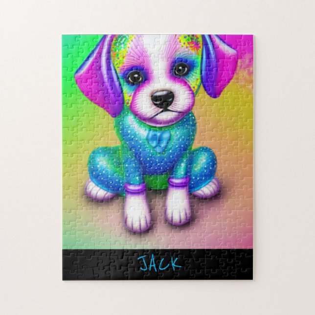 PSYCHEDELIKER HUND PUZZLE MIT PERSONALISIERTEM NAM (Vertikal)