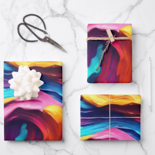 Psychedelisch Abstrakt farbige Pinselstriche Geschenkpapier Set