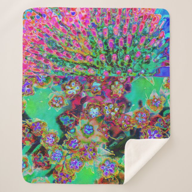 Psychedelisch Abstrakt Groovy Lila Sedum Sherpadecke (Vorderseite)