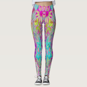 Psychedelisch Abstrakt Magenta und Aqua Garden Art Leggings