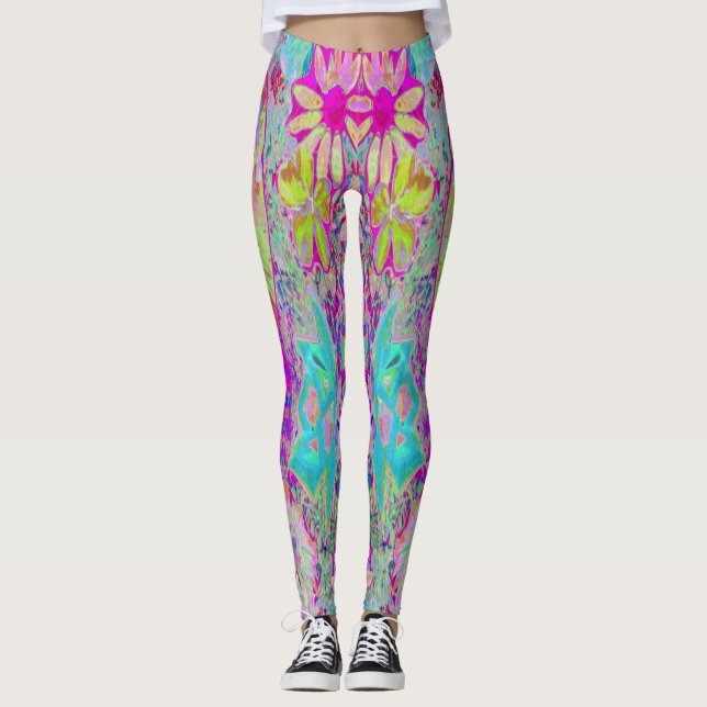 Psychedelisch Abstrakt Magenta und Aqua Garden Art Leggings (Vorderseite)