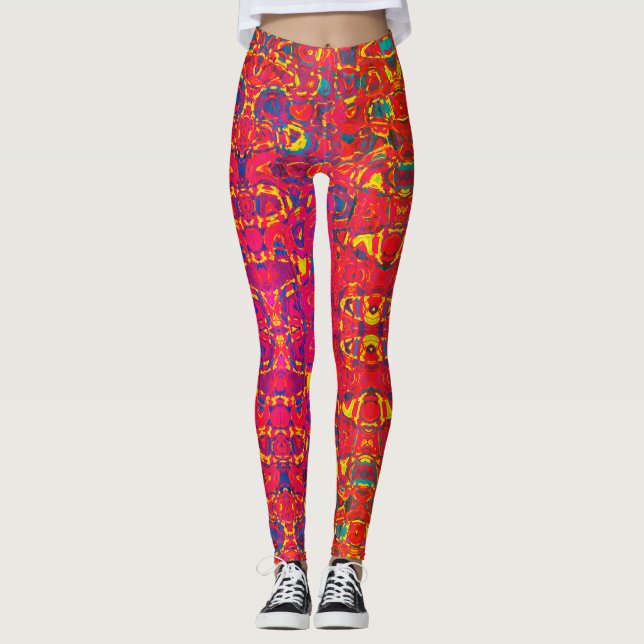 Psychedelisch Abstrakt Neon Colorful Leggings (Vorderseite)