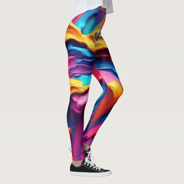 Psychedelisch Abstrakte Pinselstriche Leggings (Rechts)