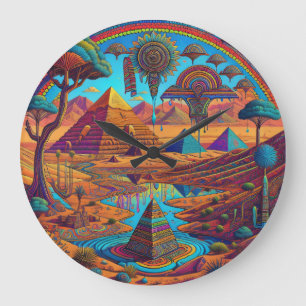 Psychedelisch-ägyptische Landschaft Große Wanduhr