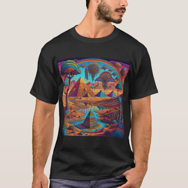 Psychedelisch-ägyptische Landschaft T-Shirt (Vorderseite)