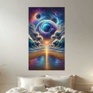Psychedelisch Celestial Sunset Beach Landschaft Poster