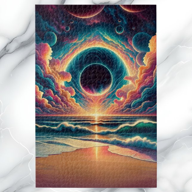 Psychedelisch Celestial Sunset Beach Landschaft Puzzle (Von Creator hochgeladen)