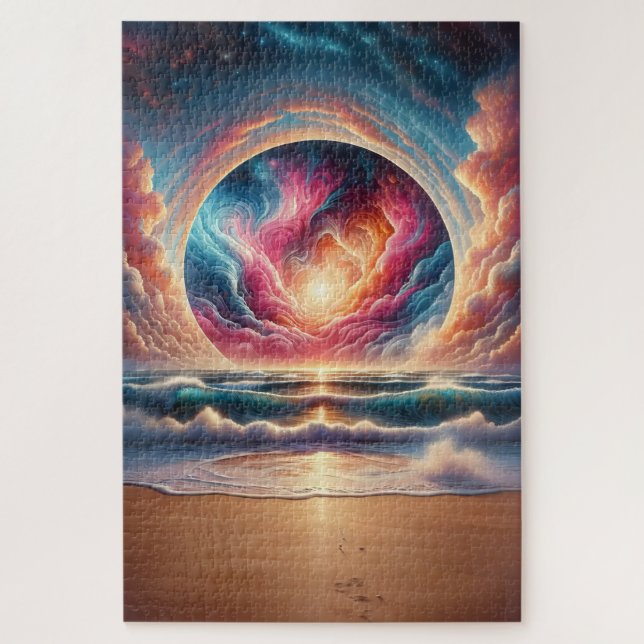 Psychedelisch Celestial Sunset Beach Landschaft Puzzle (Vertikal)