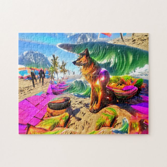 Psychedelisch Deutscher Shephard Beach Sand Puzzle (Horizontal)