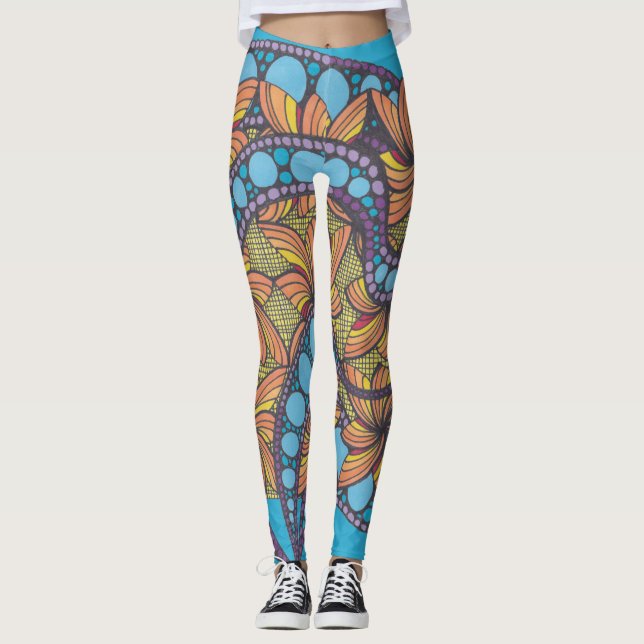 Psychedelisch, doodle art, boho, abstraktes design leggings (Vorderseite)