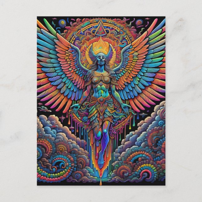 Psychedelisch-farbige Angel Art Postkarte (Vorderseite)
