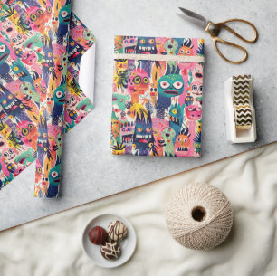 Psychedelisch-farbige Monster Geschenkpapier