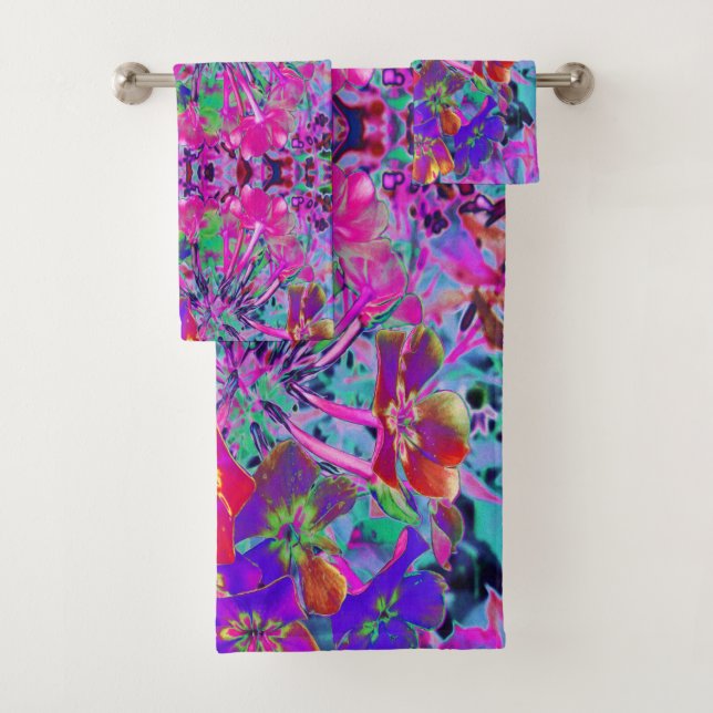 Psychedelisch farbige Rot- und Lila-Blumen Badhandtuch Set (Insitu)
