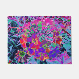 Psychedelisch farbige Rot- und Lila-Blumen Fußmatte