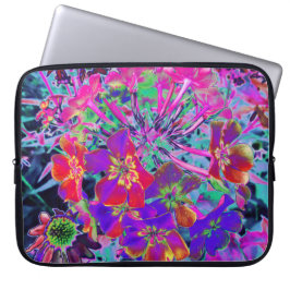 Psychedelisch farbige Rot- und Lila-Blumen Laptopschutzhülle