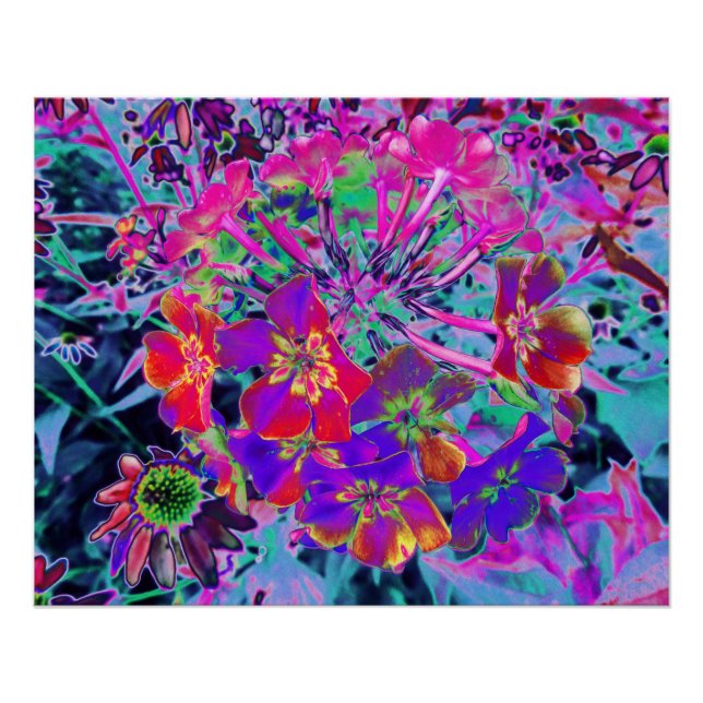 Psychedelisch farbige Rot- und Lila-Blumen Poster (Vorderseite)