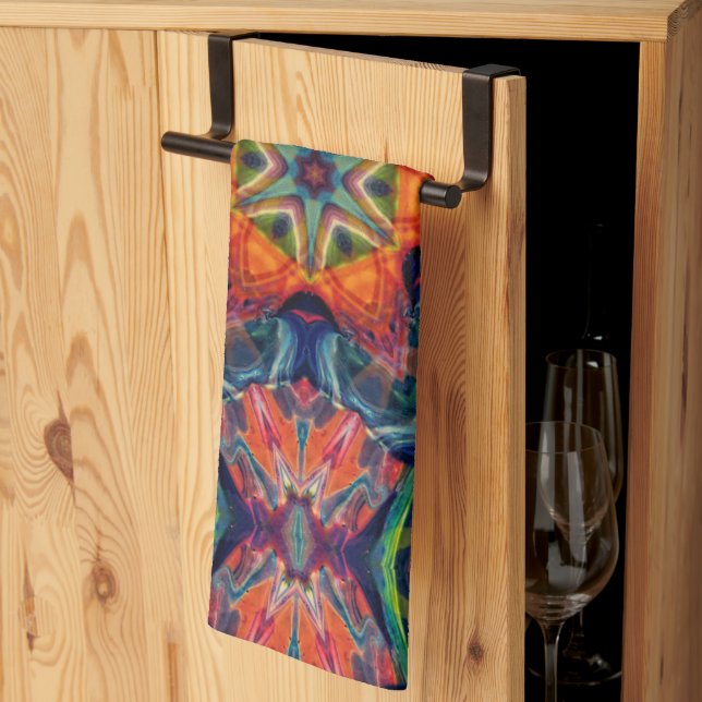 Psychedelisch farbiges Kaleidoskop-Muster Geschirrtuch (Drittel gefaltet)