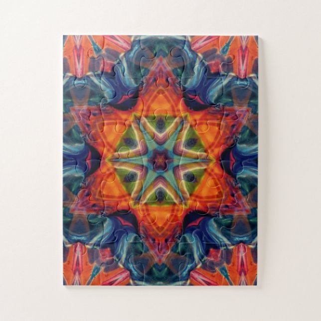 Psychedelisch farbiges Kaleidoskop-Muster Puzzle (Vertikal)